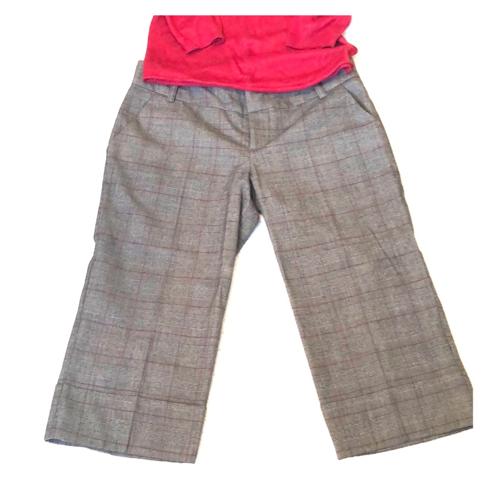 Grey and burgundy plaid culottes / cropped pants